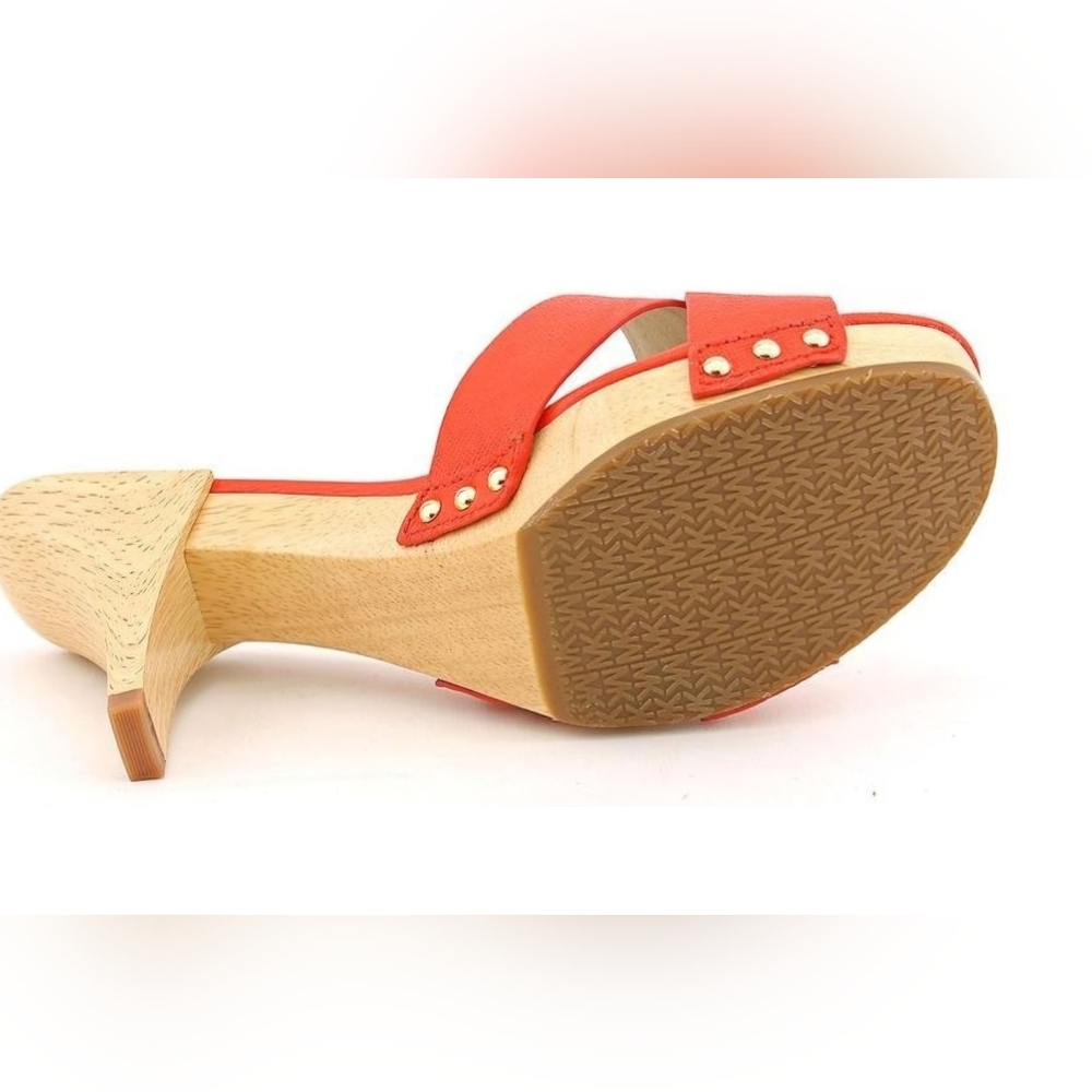 Michael Kors Mandarin Saffiano Leather Slide Sandles Wood Heel Size 9.5, Rare! - Picture 2 of 13